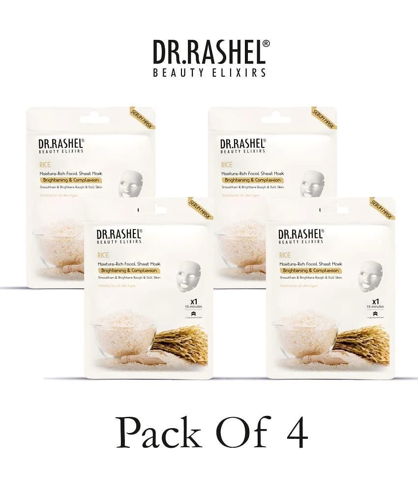 DR.RASHEL Rice Water Sheet Mask for Deep Hydration | Suits All Skin Types (20 gm each) | Pack of 4