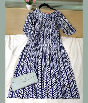 Ethnic Basket Pack of 1 Crepe Printed Straight Women's Kurti - ( Navy Blue )