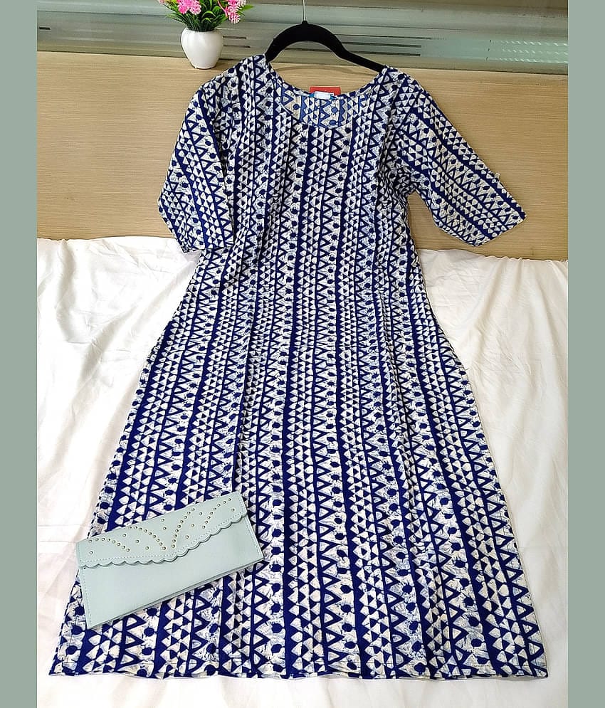 Ethnic Basket Pack of 1 Crepe Printed Straight Women's Kurti - ( Navy Blue )