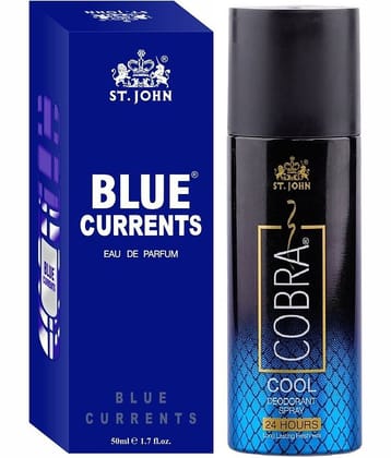ST.JOHN Cobra Cool 150ml & Blue Current 50ml Deodorant Spray & Perfume for Men (165ml) - Pack of 2