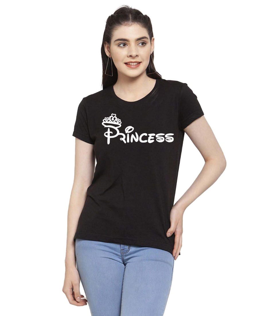 Women's Cotton Blend Princess Printed T-Shirt M (Black)