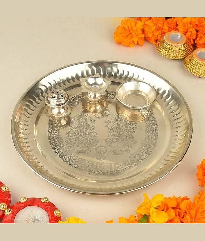 HARSHLOVE Exquisite Stainless Steel 12-inch Pooja Thali Set