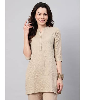 Flamboyant Rayon Striped Straight Women's Kurti - Beige ( Pack of 1 )