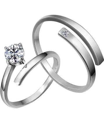 Silver Shine Silver Plated Solitaire Adjustable Couple ring for Men and Women,Couple ring for Girls and Boys-2 pieces