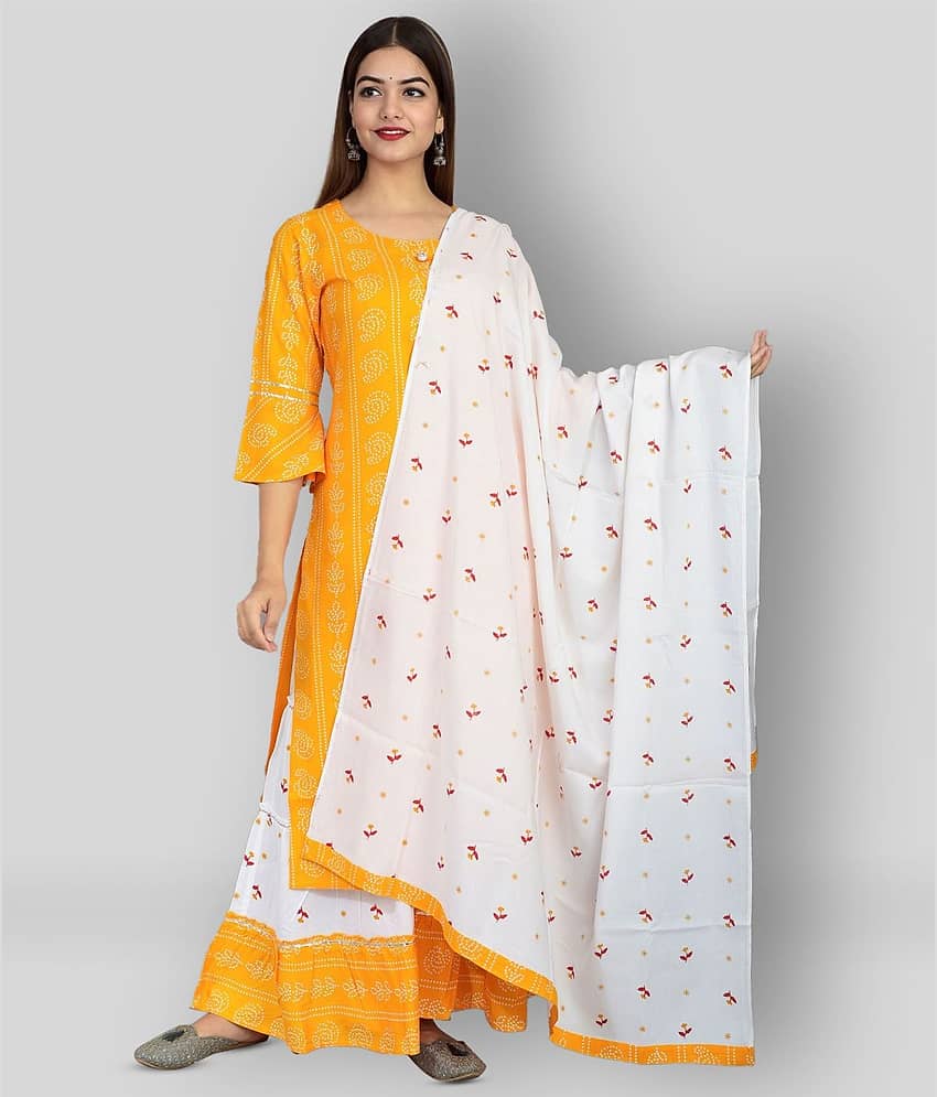 Lee Moda - Yellow Straight Rayon Women's Stitched Salwar Suit ( Pack of 1 )