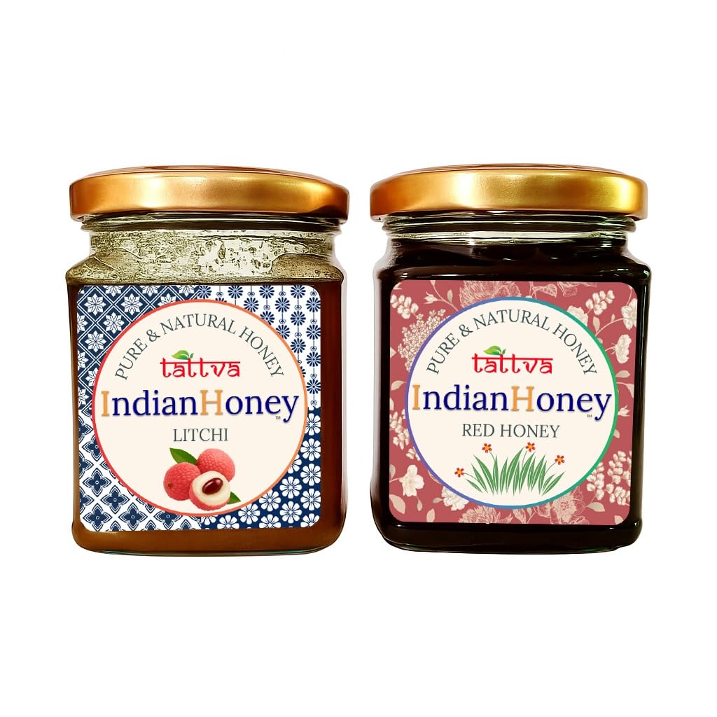 IndianHoney Red Honey & Buttery & Cognitive-Boosting Litchi Honey Combo Pack (230gm & 230gm)