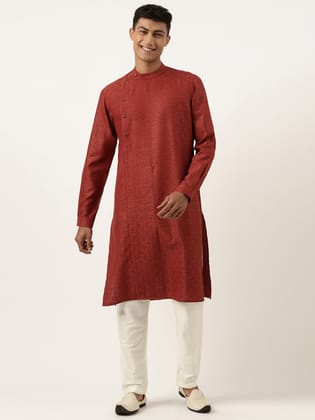 Rust Cotton Jacquard Angrakha kurta Set-XS/36 / Only Kurta - No Lowers