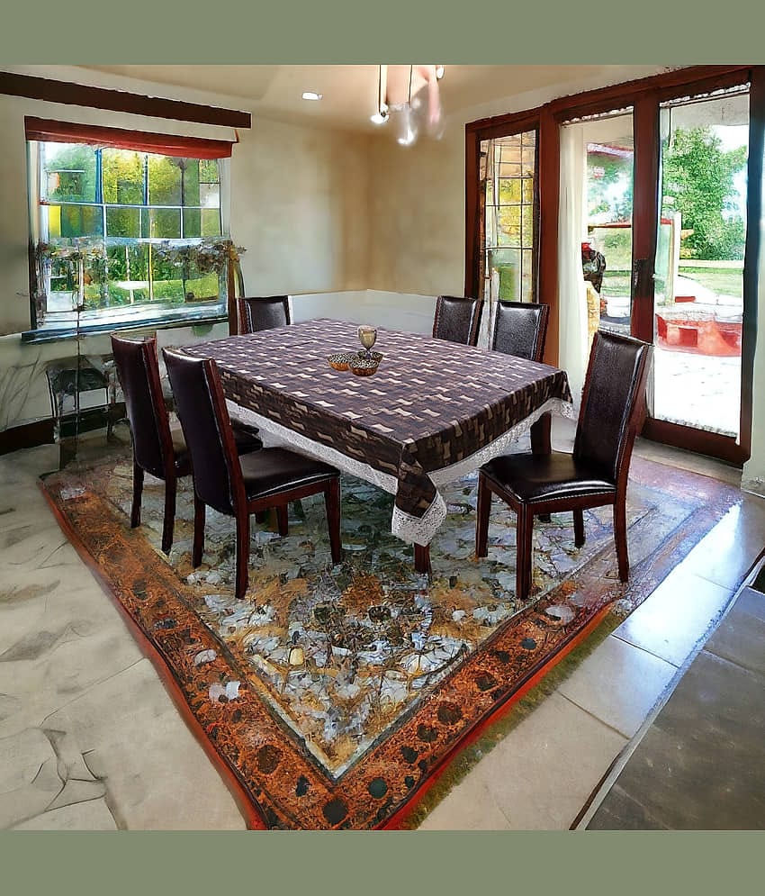 mopak decor Embroidered Polyester 6 Seater Rectangle Table Cover ( 229 x 152 ) cm Pack of 1 Brown
