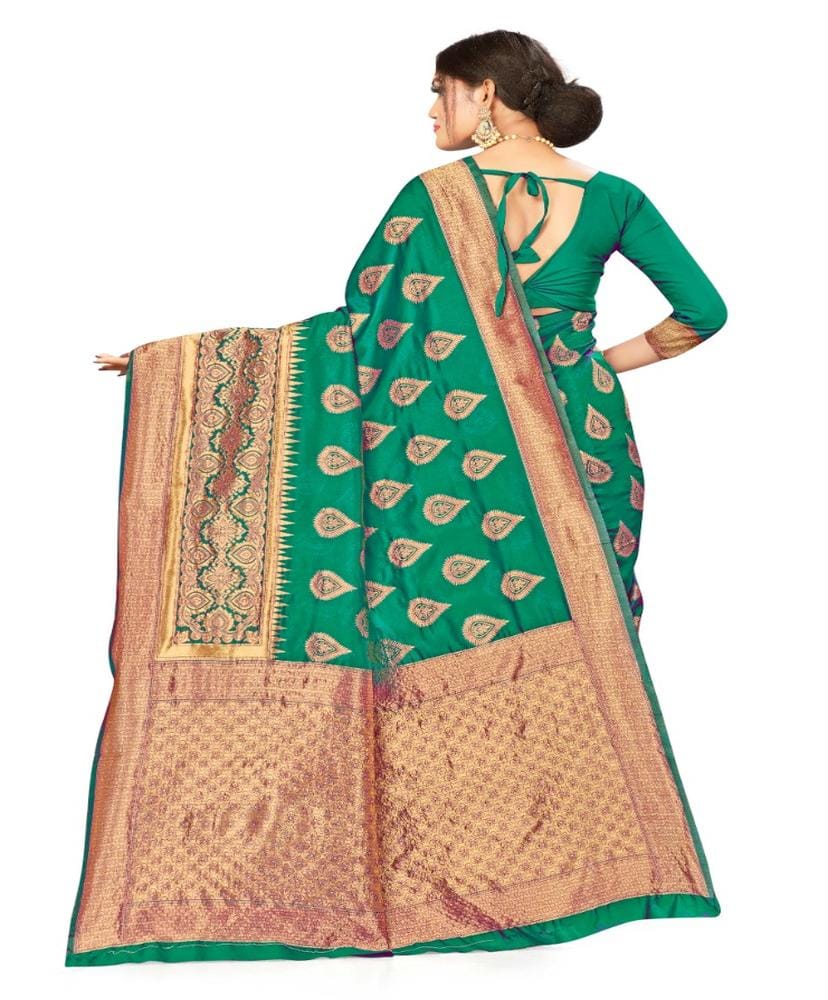 Women's Banarasi Silk Designer Weaving Saree with Unstitched Blouse (Green, 5.50 Mtrs)