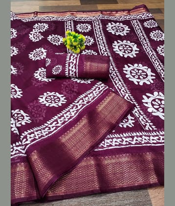 HEMA SILK MILLS Cotton Blend Printed Regular Saree With Unstitched Blouse Piece ( Blue )