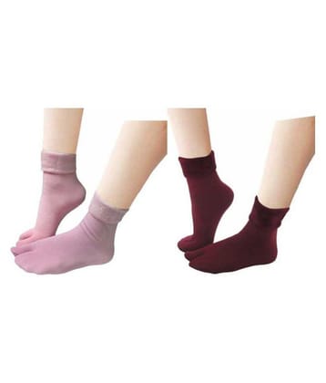 TOTAL HEALTH - Multicolor Velvet Womens Thumb Socks ( Pack of 2 ) - None