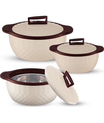 Trueware Eternity Inner Steel Outer PP Off White Steel Thermoware Casserole ( Set of 3 , 3250 mL )