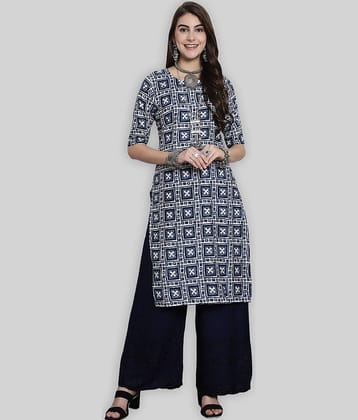 7Threads Crepe Printed Straight Women's Kurti - Blue ( Pack of 1 )