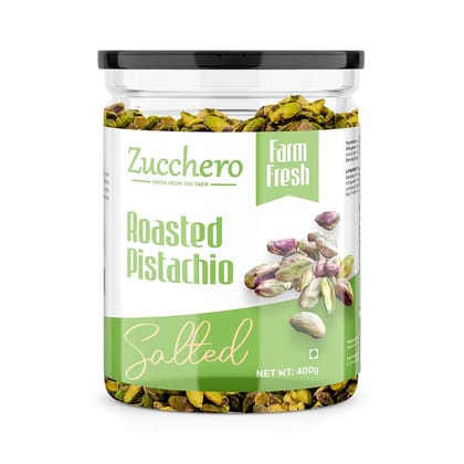 Zucchero Roasted Pistachio [With Shell], Lightly Salted 400g | Oil-Free Roasting |Slow baked Nuts | Earthy Flavour | No Oil | Extra Large]