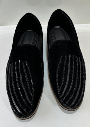 BLACK VELVET SEQUIN SHOES FOR MEN-Black / 6