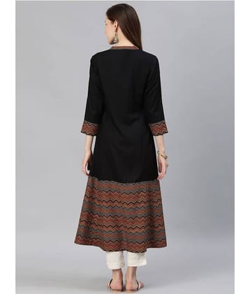 Yash Gallery Pack of 1 Rayon Printed Flared Women's Kurti - ( Black )