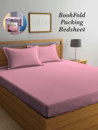 Bookfold Pink Striped 300 TC King Bedsheet & Pillow Covers