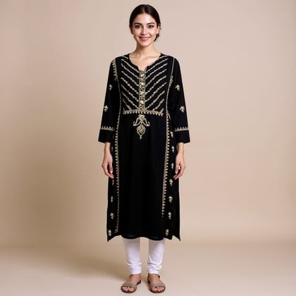 Hand-Embroidered Chikankari Black Kurti | XL