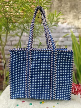 Handblock Printed Quilted Tote Bag with concealed zip ( 17x18x 6 inches)