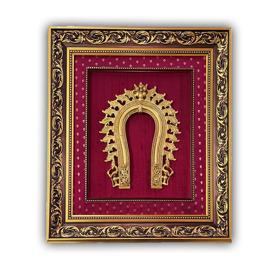  Brass Prabhavali Arch Framed in beautiful Raw Silk 18”