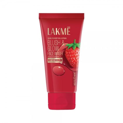 Lakme Blush & Glow Strawberry Refreshing Gel Face Wash 100 g, With 100% Natural Fruit for Glowing Skin - Daily Gentle Exfoliating Facial Cleanser