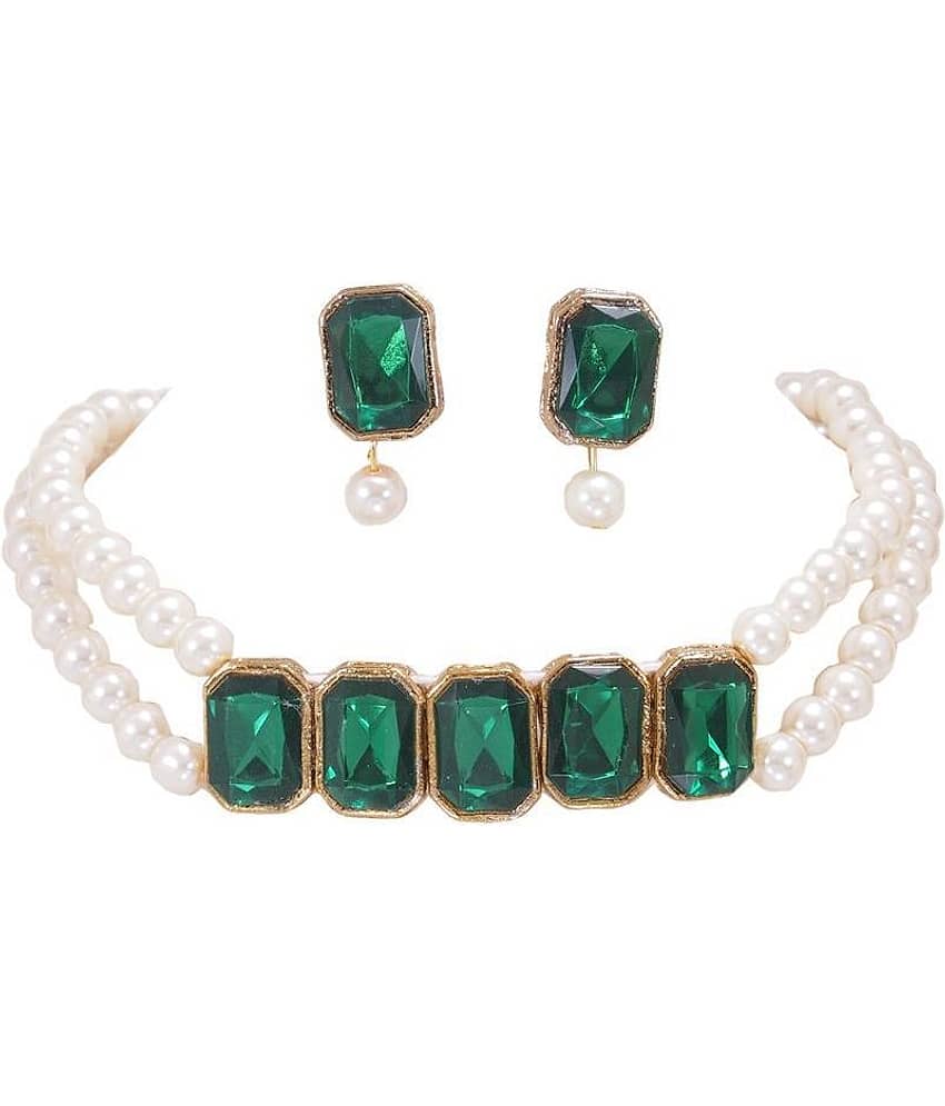 Ronak Creations Alloy Green Choker Designer Gold Plated Necklaces Set