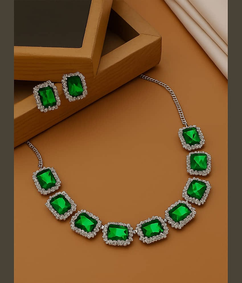 SHANKHRAJ MA LL Green Metal Necklace Set ( Pack of 1 )
