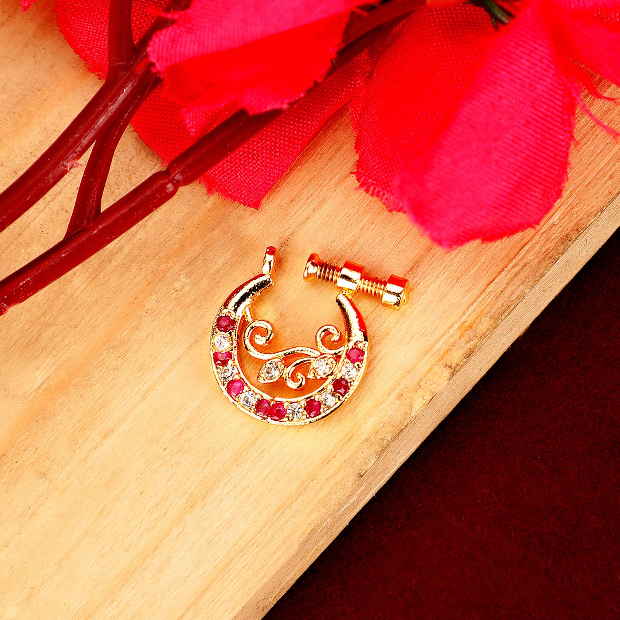 Red-White Gold Nose Pin-Red-White / Gold Plated