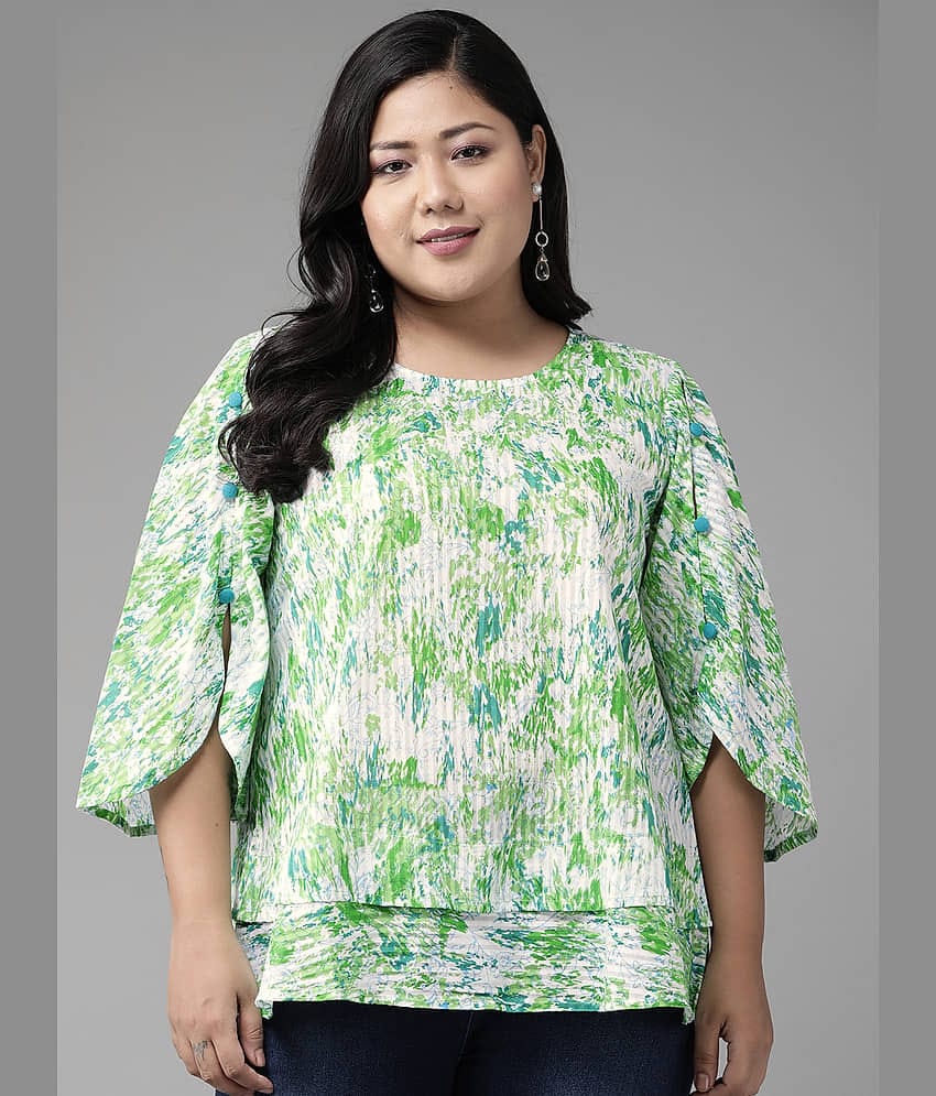 Yash Gallery Women's Cotton Blend Regular Top ( Green )