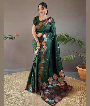 Samah Silk Woven Saree With Unstitched Blouse Piece ( Green )