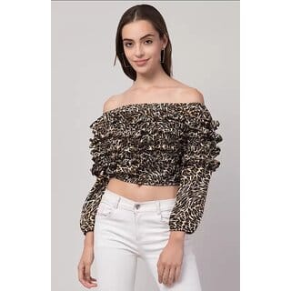 Crockoset Casual Regular Sleeves Printed Women Brown Top