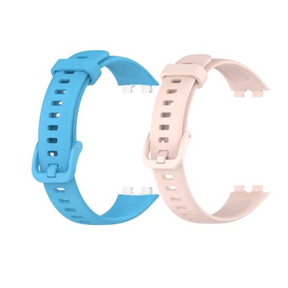 Valente Soft Silicone Sport Strap Compatible with Huawei Band 8 / Band 9 – Comfortable & Adjustable Replacement Wristband (Pack of 2)-Sky Blue & Peach