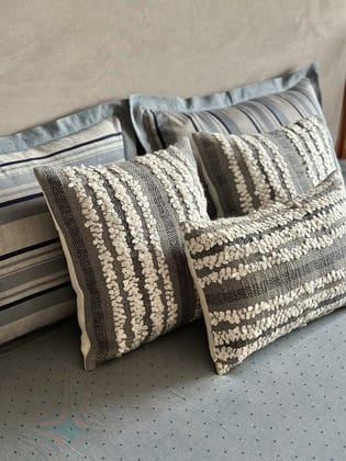 KRI India Distressed Grey White Lines Cushion cover|18x18 inches | Grey & White  | Wash & Care | 100% Cotton | Handcrafted in India. 100% organic & natural.