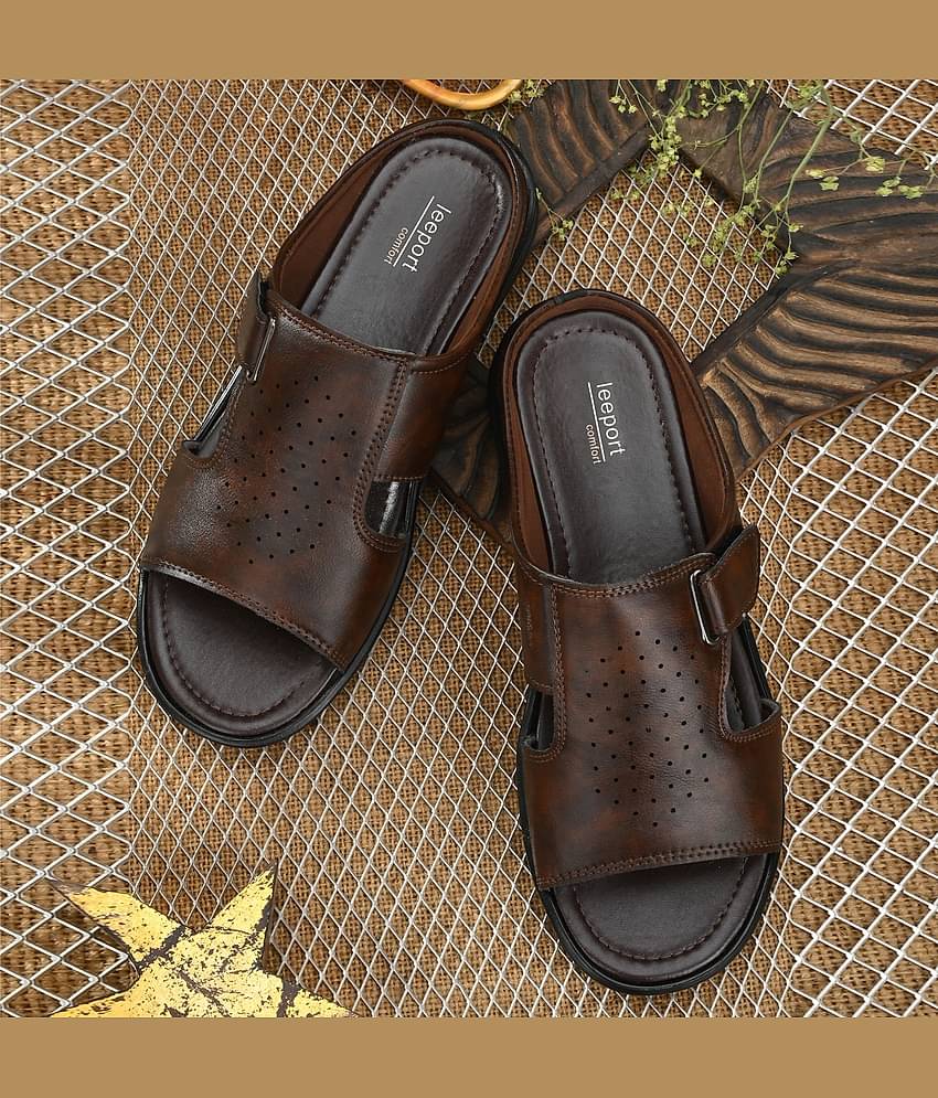 Leeport - Brown Men's Leather Slipper