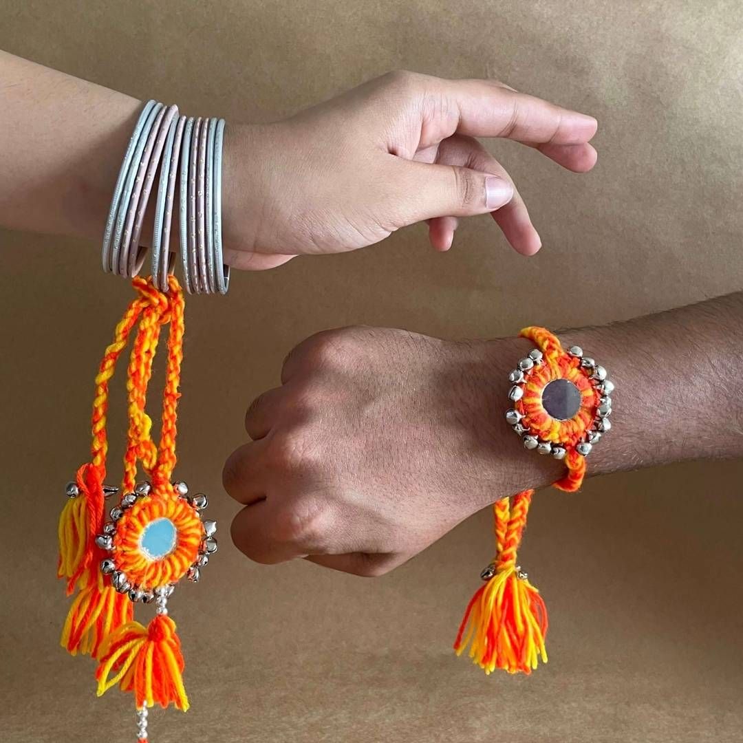 Satrangi Mirror Rakhi & Lumba Set-1 Rakhi + 1 Lumba Set