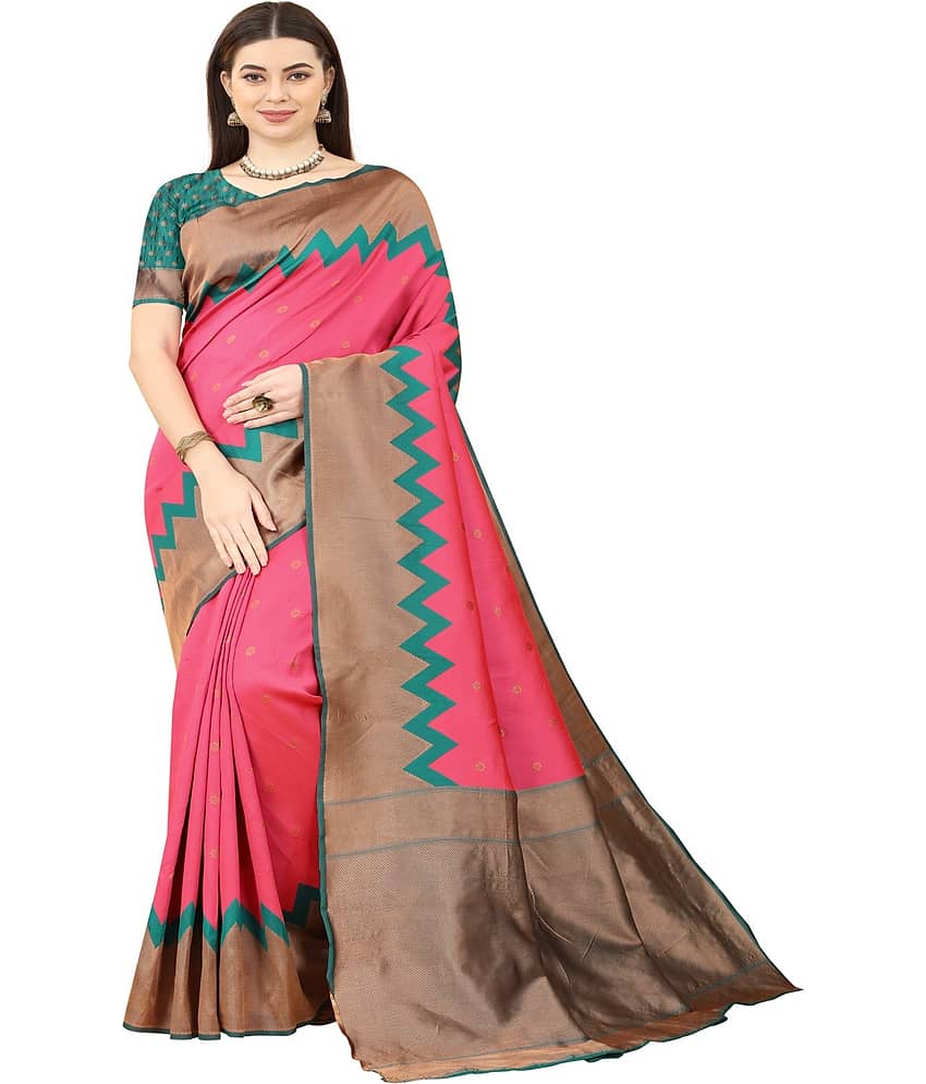 NENCY FASHION Banarasi Silk Printed Saree With Unstitched Blouse Piece ( Rama )
