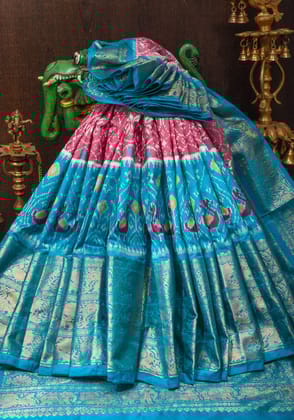 Ikkat Kanjivaram Fusion Silk Saree with wide zari borders and zari pallu | SILK MARK CERTIFIED
