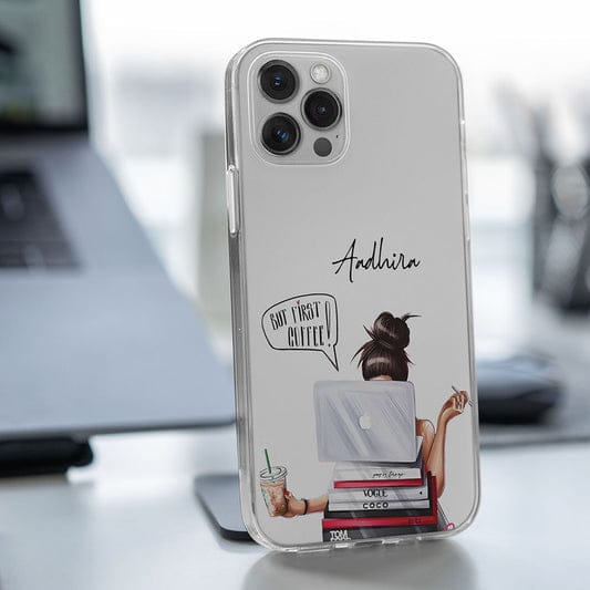 But First Coffee Girl Name Initial Transparent Custom Slim Soft Cases