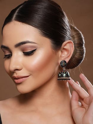 Black Designer Handpainted Jhumka Earrings