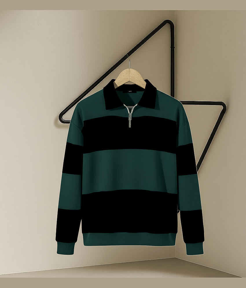 Try This Men Cotton Blend Regular Fit Colorblock Polo T Shirt ( Green )