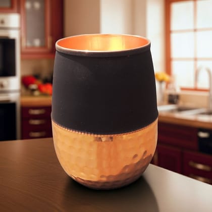 Copper Damru Glass Black | Premium Water Glass, Height : 4 Inch (BCMAS183 B)