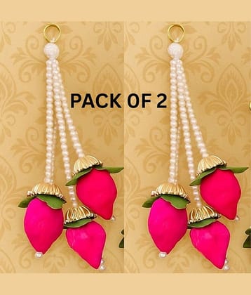 THRIFTKART - Handmade Lotus Buds Hanging, Pack of 2 , Size 1 Ft, Pooja Room Decoration Items, Solawood Lotus Hangings for Mandir Decorations
