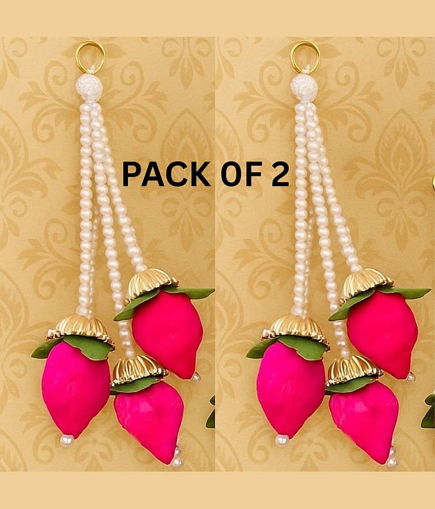 THRIFTKART - Handmade Lotus Buds Hanging, Pack of 2 , Size 1 Ft, Pooja Room Decoration Items, Solawood Lotus Hangings for Mandir Decorations