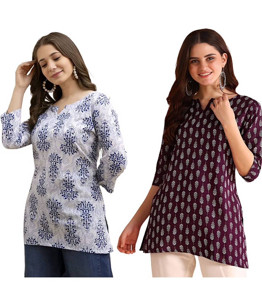 AK FASHION MALL Women Cotton Blend Printed A-line Kurti ( Blue )