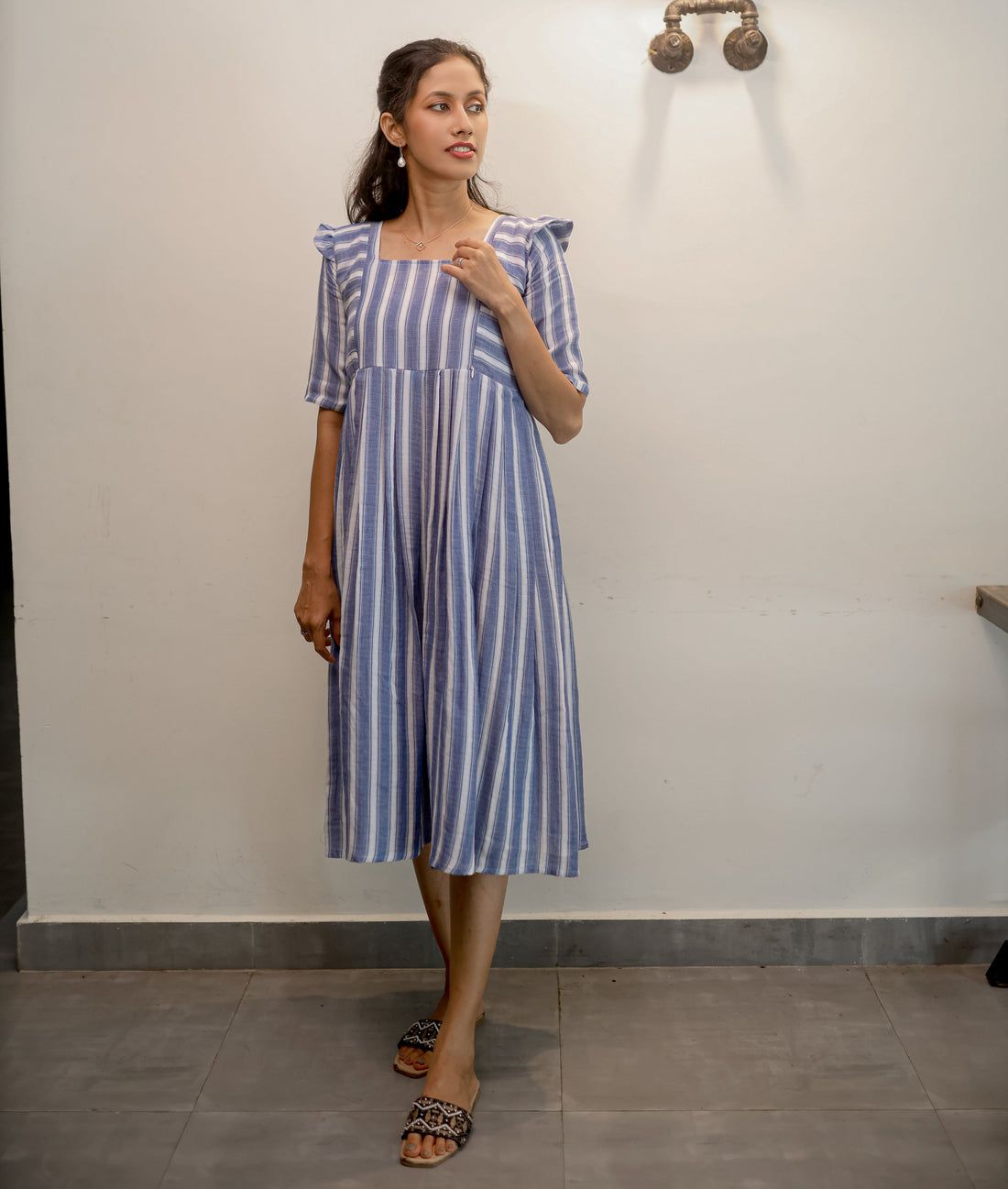 Striped Western Wear With Concealed Zipper On Both Sides - Cap Sleeve