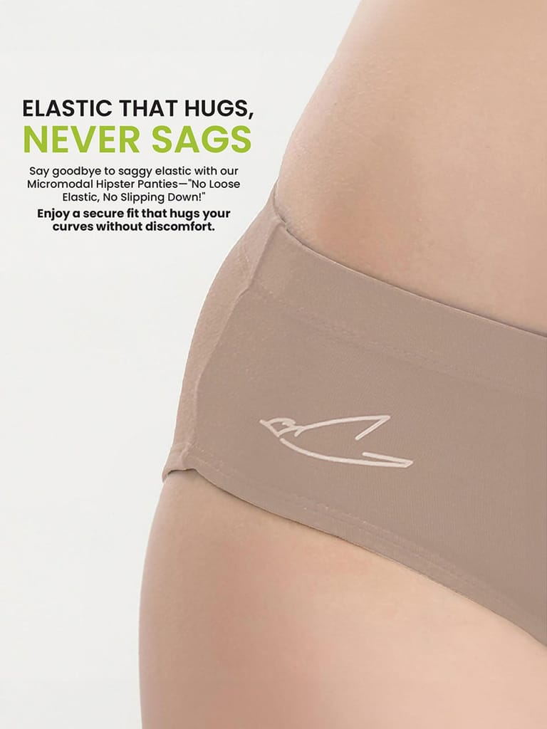 Freecultr Women’s Micromodal Mid-Rise Hipster | Super Soft & Breathable Fabric | Medium Rear Coverage | Comfortable Stretch Elastic | Pack of 3 |Color - Pink,Avocado Green,Coffee