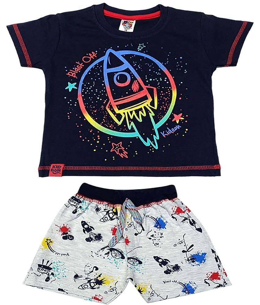 Kideon Pack of 1 Boys Cotton T-Shirt & Shorts Set ( Navy Blue )