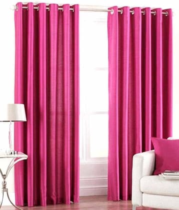 N2C Home Solid Semi-Transparent Ring Rod Curtain 7 ft ( Pack of 2 ) - Pink