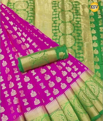 fab woven Silk Saree With Unstitched Blouse Piece ( Magenta )
