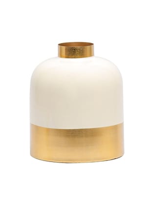 Decorative Enamel Vase - Golden & White